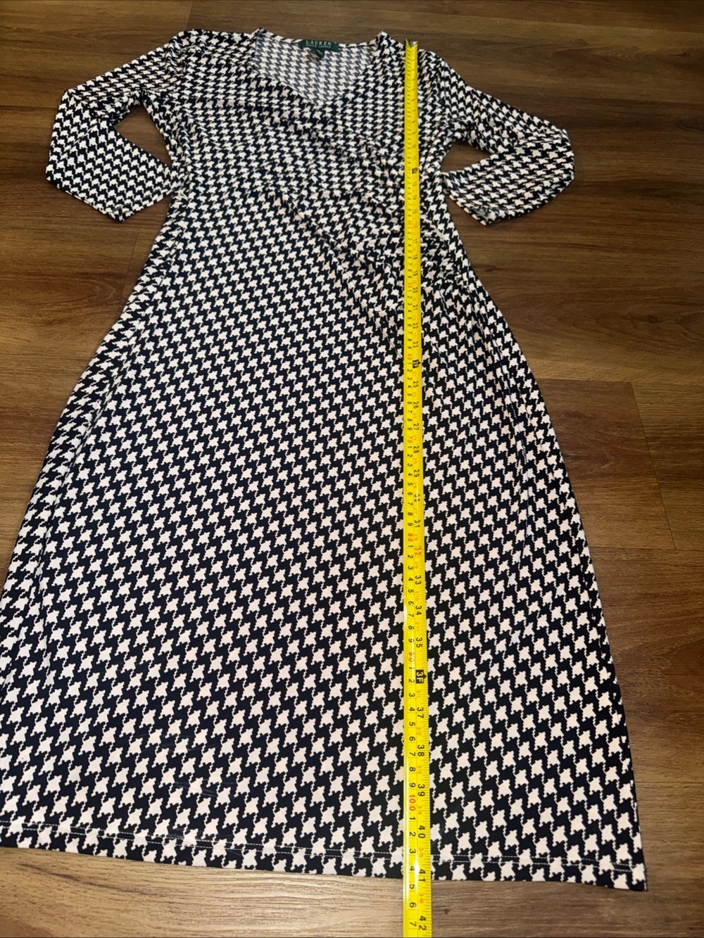 Lauren Ralph Lauren Small Women's Houndstooth Surplice Dress Black/White - Picture 5 of 8